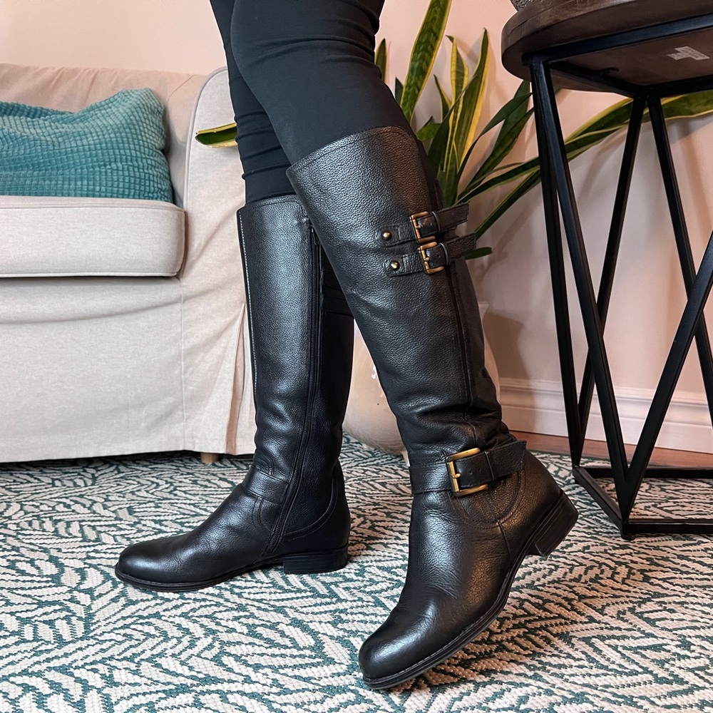 NATURALIZER Black Genuine Leather Tall Boots